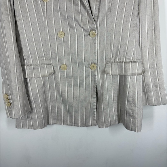 Theory Blazer Double Breasted Tailor Jacket Striped Linen Size 8 - Picture 6 of 16